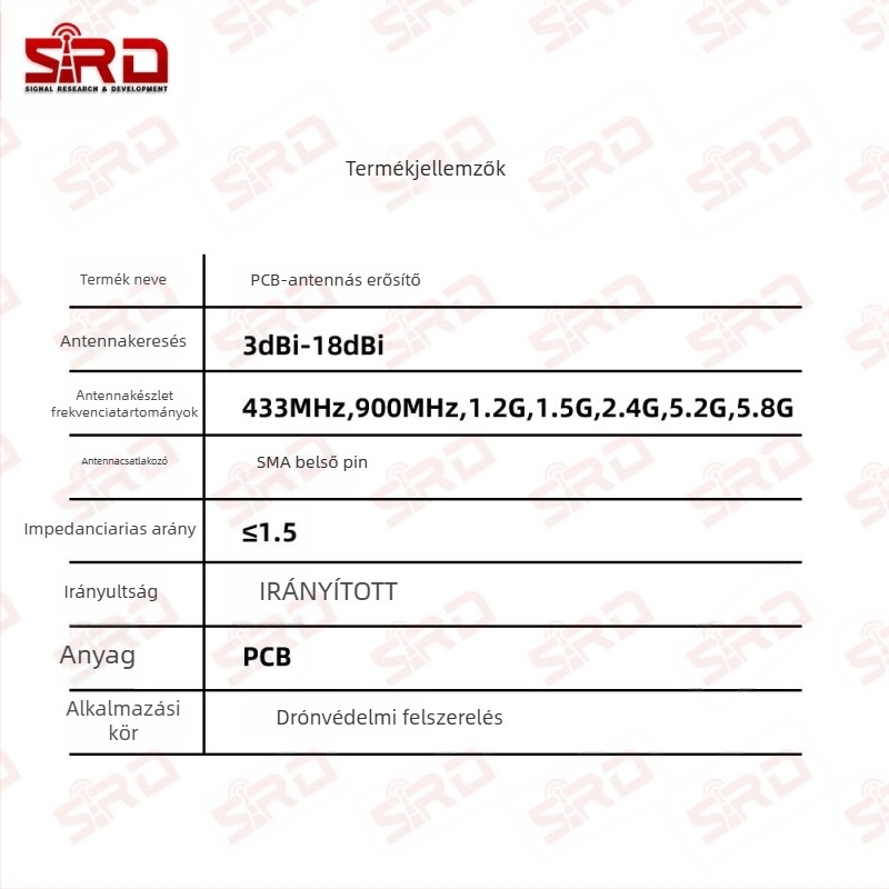 UAV patch PCB antenna, 400MHz, nagy nyereségű irányított antenna, beépített PCB antenna