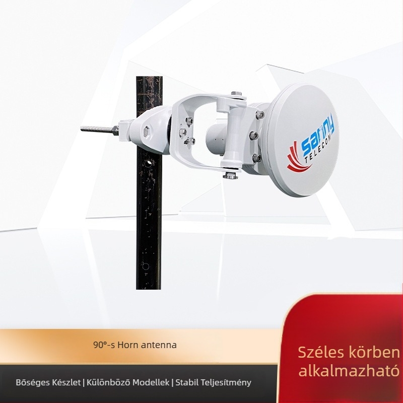 Kürtantenna többpontú kommunikációhoz, 90° sugárzási szög, magas frekvencia, szimmetrikus kivitel, 50 Ω impedancia, 11,0 ± 0,5 dBi nyereség