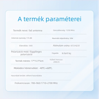 Falra szerelhető irányított síkpaneles antenna, 698–2700 MHz, kültéri vízálló, egypoláris