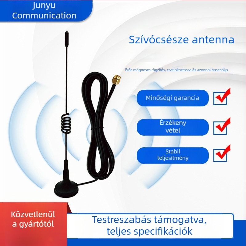 Junyu 433–470 MHz mágneses szívóantenna RG174 kábellel, SMA férfi csatlakozóval, nagy nyereség