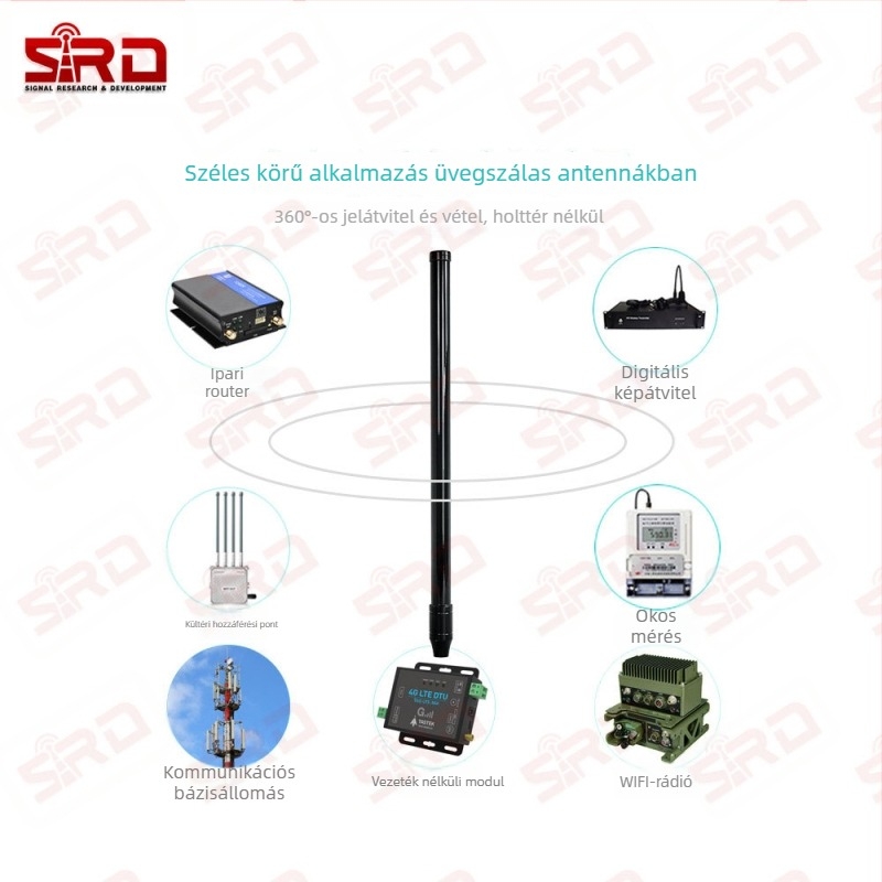Kültéri vízálló üvegszálas antenna, omnidirekcionális, 50 Ω, nyereség 8–10 dBi, SWR ≤ 1.5