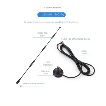 4G vakuumszívófejes antenna, omnidirekcionális, 10 dBi nyereség routerhez és hálózati kártyához, 700–2700 MHz, 50 Ω, SWR <= 1.5, 3–5 V