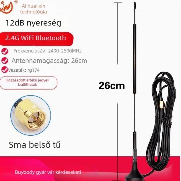 Szívófejű antenna 2.4 GHz, 12 dB nyereség, WiFi/Bluetooth IoT antenna