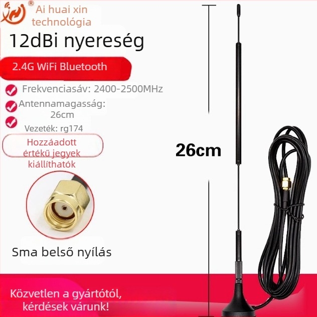Szívófejű antenna 2.4 GHz, 12 dB nyereség, WiFi/Bluetooth IoT antenna