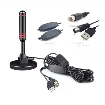 Beltéri HDTV antenna USB aktív erősítővel, ATSC/UHF/VHF vétel, vákuumos rögzítés
