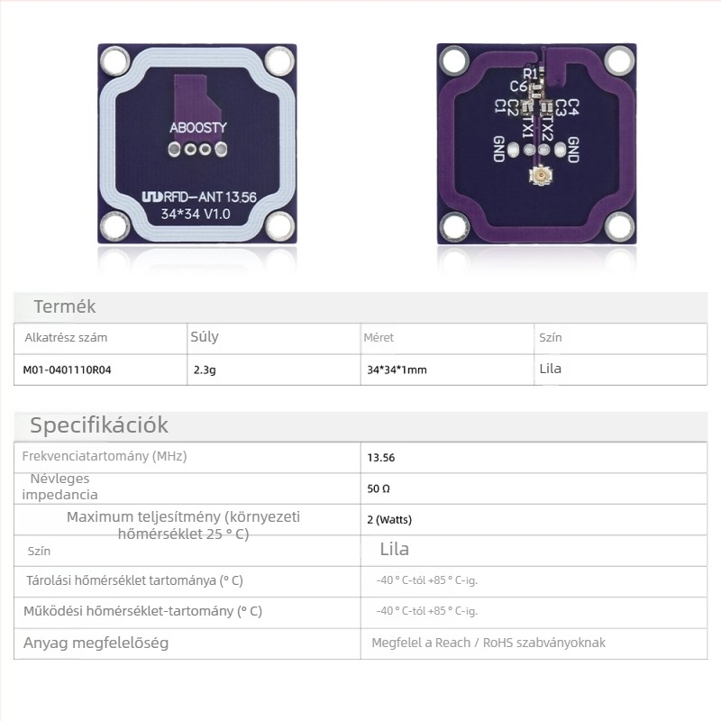 NFC és RFID antenna, 13,56 MHz, PCB anyag, csavaros rögzítés