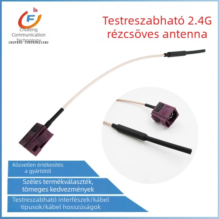 2.4G rézcső antenna, 3 dBi WiFi/Bluetooth modulhoz, omnidirekcionális beépített antenna RG178 kábellel