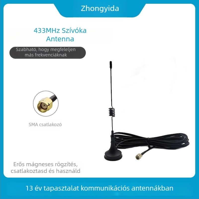 Szívófejes antenna 433 MHz IoT modulhoz, 4G/5G, 12 dB nyereség