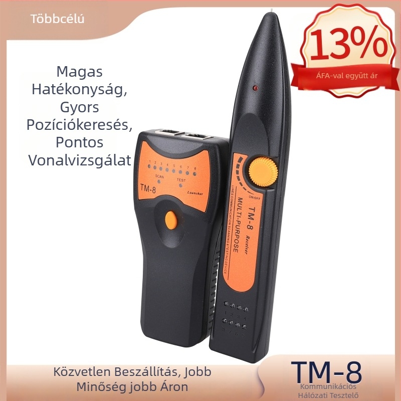 TM-8 Hálózati vonalkereső – Intelligens digitális vonalkereső RJ45/RJ11 tesztelésre, vonalak keresése és igazítása, jel többfrekvenciás impulzus, hatótávolság ≥3 km, kimenet 8Vp-p