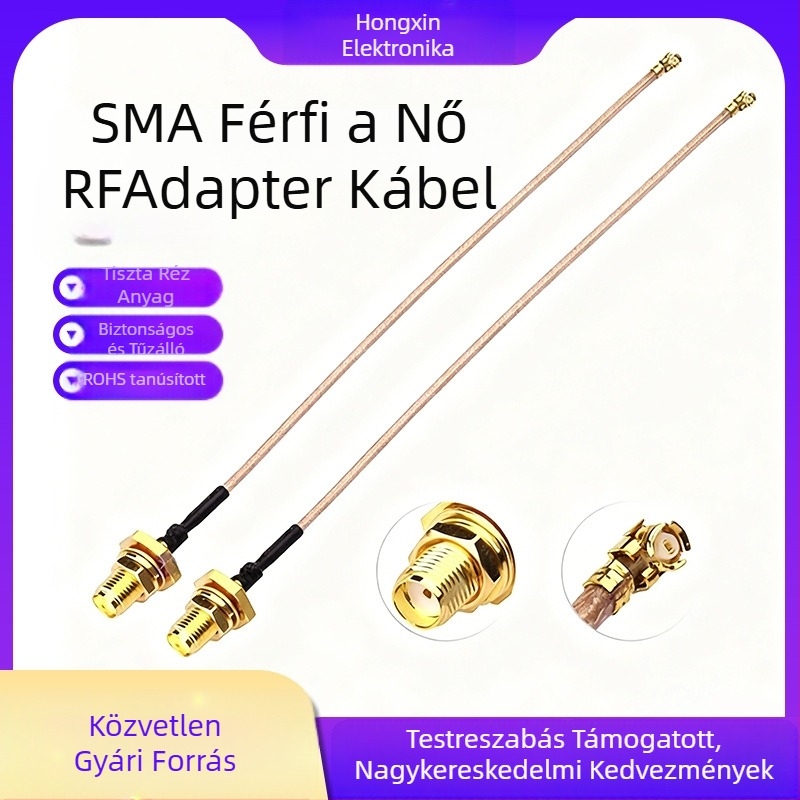 SMA férfi–női RF kábel hosszabbító, 50 Ω, 15 cm hosszú, koaxiális RF