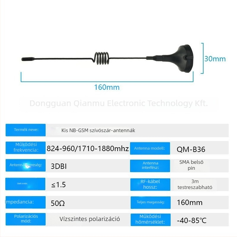 NB-lot külső lemezantenna GSM/3G/2G-hez, szívócsés rögzítéssel, 50 Ω, SWR ≤1,5, nyereség 3 dBi