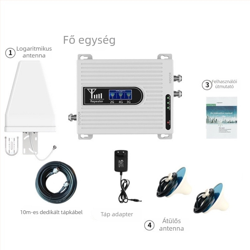3-sávos mobiljel-erősítő 900/1800/2100 MHz, FDD, 100–1000 m² lefedettség, 4G/5G repeater