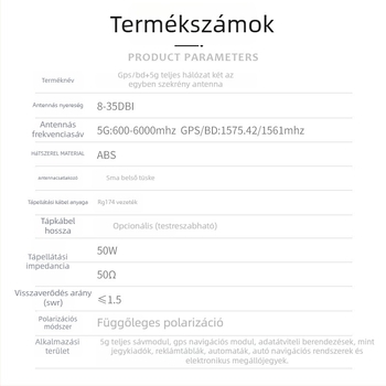 Kültéri vízálló aktív antenna 5G és GPS számára, kettős sávos pozícionálás és navigáció, 1 m SMA férfi kábel, SWR ≤ 1.5