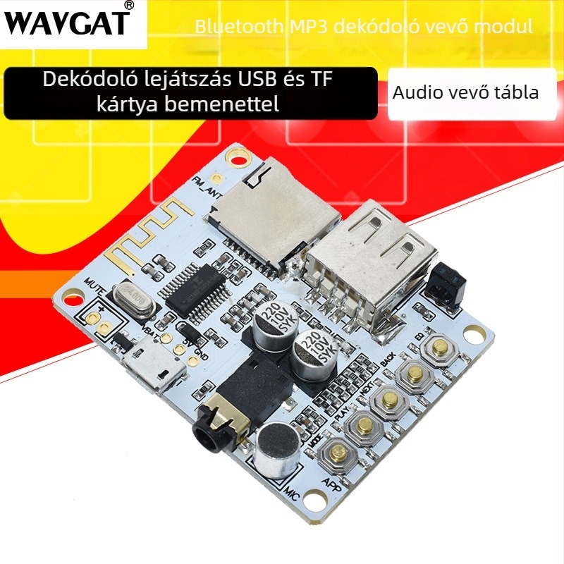 Vezeték nélküli Bluetooth audió vevőpanel dekódolás és lejátszás, USB és TF kártya támogatás, elülső kimenet