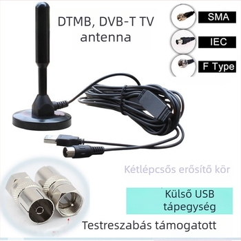Földi digitális TV antenna, függőleges, mindenirányú, kettős erősítő a jel megerősítéséért