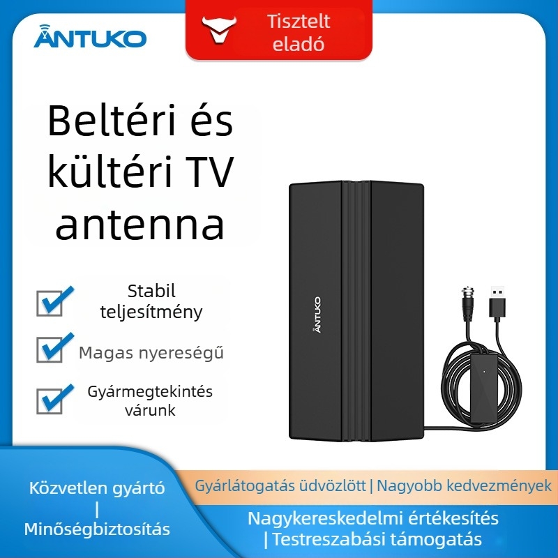 ANTUKO beltéri/kültéri TV antenna, HDTV, DVB-T2, HD digitális, mozgatható, földi hullám vevő