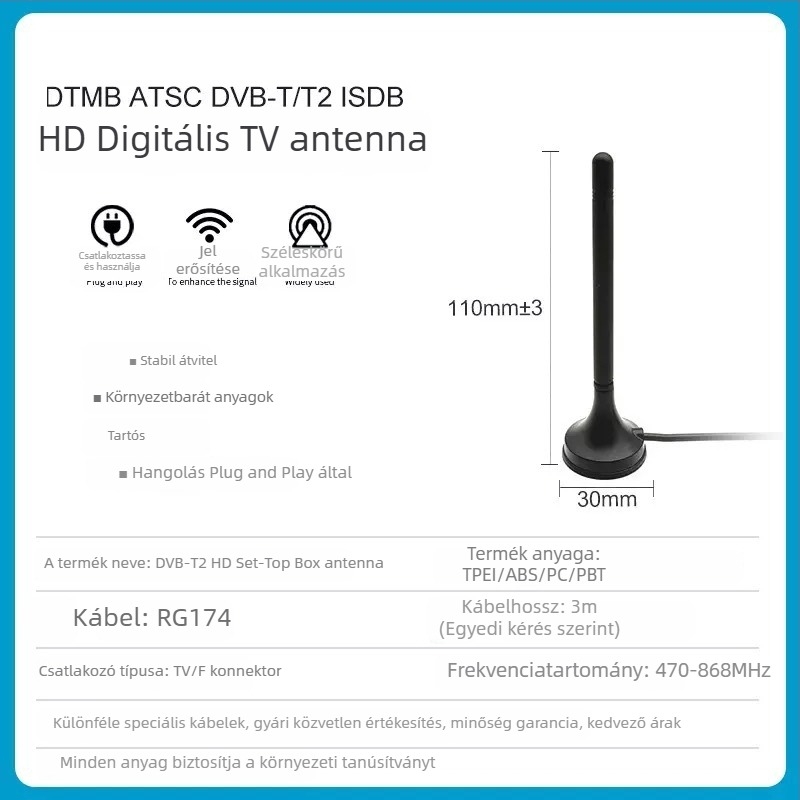 Beltéri TV antenna FM vételi DTMB DVB-T ISDB – Wei han WH035 – Fő piacok: Kína, Egyéb