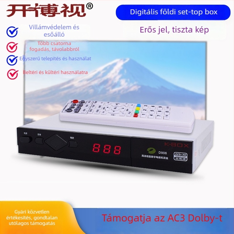 Kaiboshi D906 set-top box, 1920x1080 felbontás, HDMI és AV csatlakozók