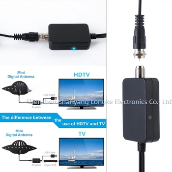 Shanyang longke HDTV-hez TV antenna erősítő — Nyereség 20 dB; Frekvencia-tartomány 172–240 / 470–860 MHz; Kimeneti impedancia 75 Ω; SWR ≤ 1,5; Üzemi feszültség 5 V