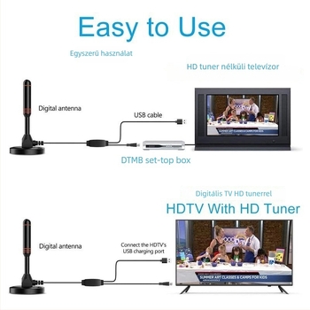 Beltéri DVB-T2 digitális TV antenna jel-erősítővel és nagy nyereséggel