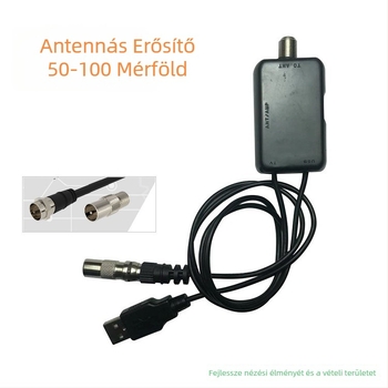 Antenna erősítő, impedancia 75 Ω, SWR ≤ 2, hatótávolság 50–100 mérföld
