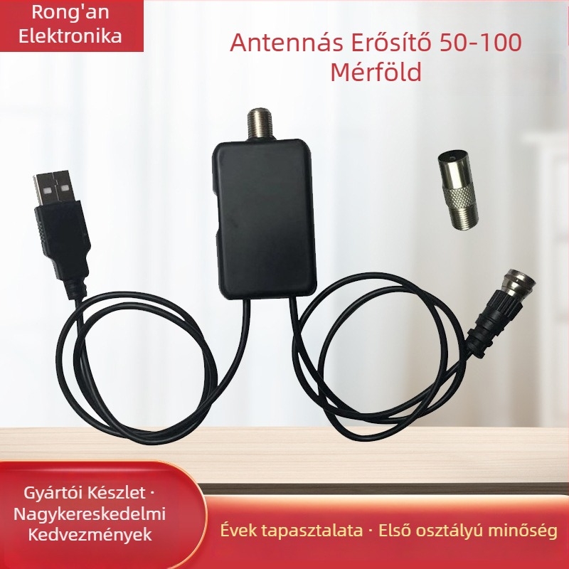 Antenna erősítő, impedancia 75 Ω, SWR ≤ 2, hatótávolság 50–100 mérföld