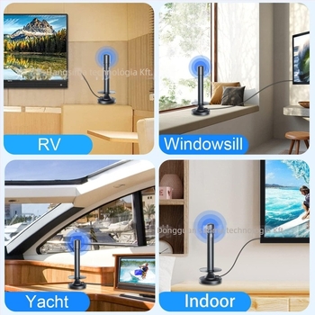Hengeres HD beltéri és kültéri digitális TV antenna, mágneses alap és omnidirakcionális vákuumos rögzítés
