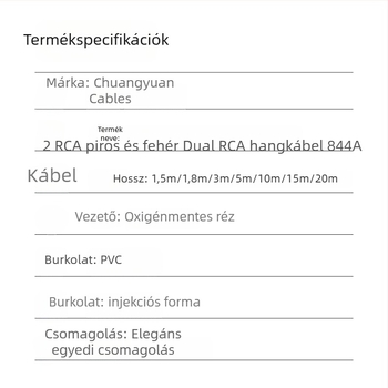 AV kábel: 3,5 mm női csatlakozó 2x RCA-hoz, réz mag, nikkelezett csatlakozók, PVC burkolat
