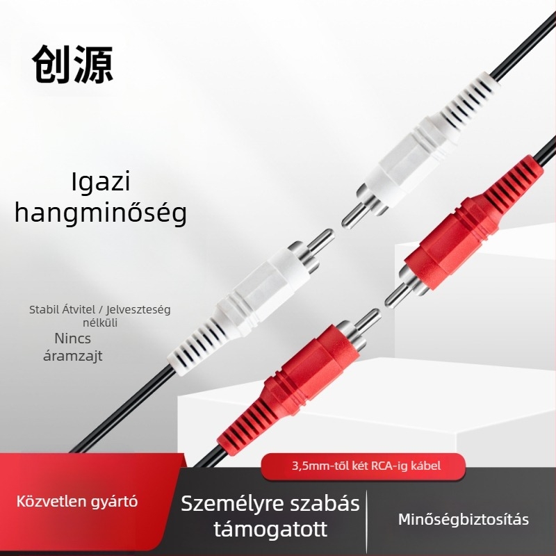 AV kábel: 3,5 mm női csatlakozó 2x RCA-hoz, réz mag, nikkelezett csatlakozók, PVC burkolat