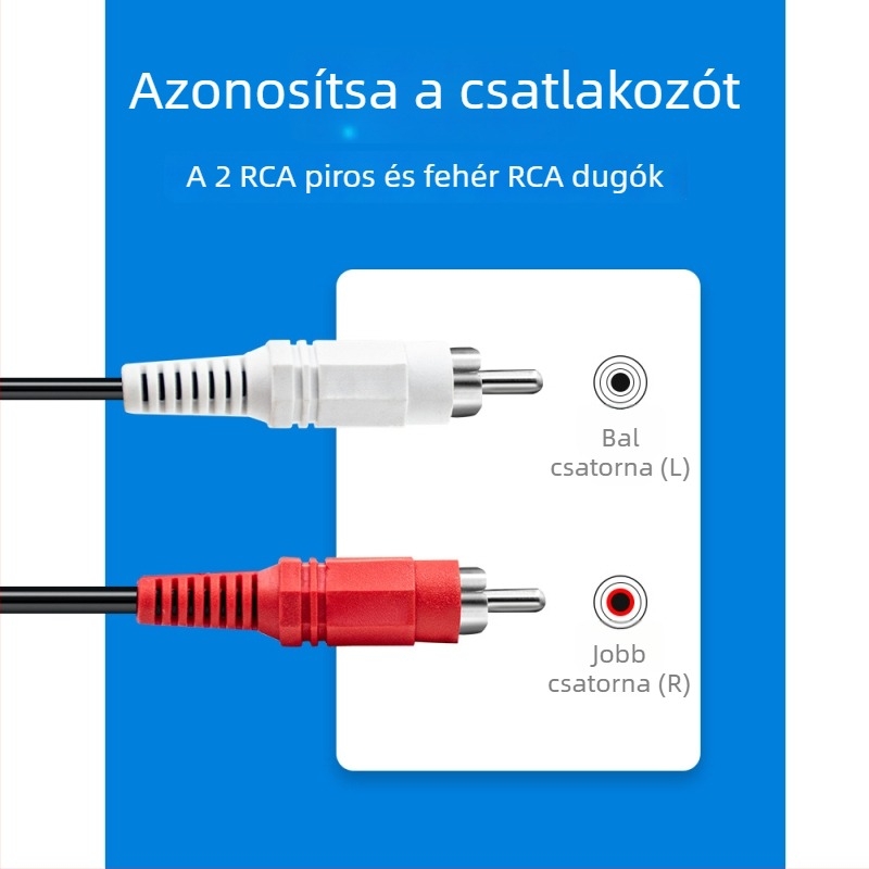 AV kábel: 3,5 mm női csatlakozó 2x RCA-hoz, réz mag, nikkelezett csatlakozók, PVC burkolat