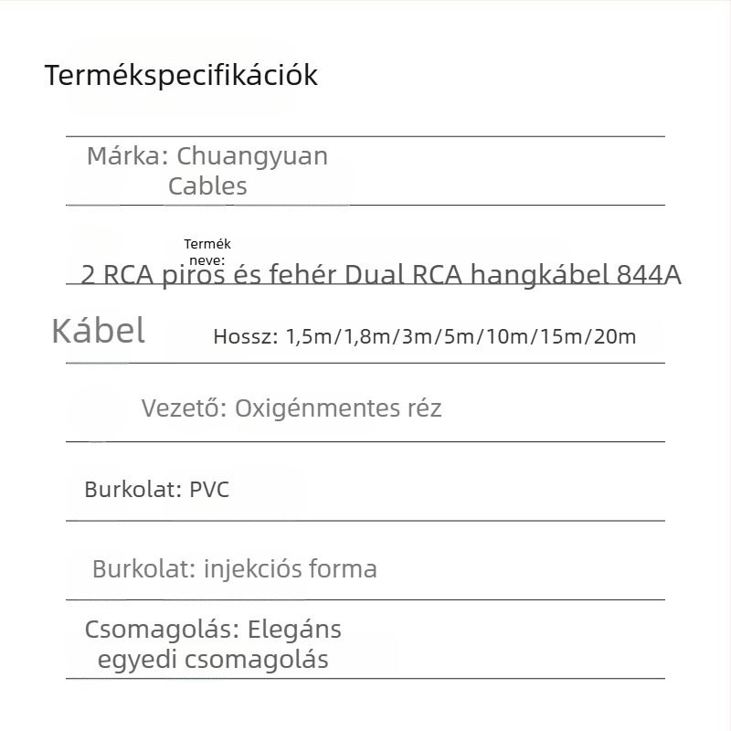 AV kábel: 3,5 mm női csatlakozó 2x RCA-hoz, réz mag, nikkelezett csatlakozók, PVC burkolat