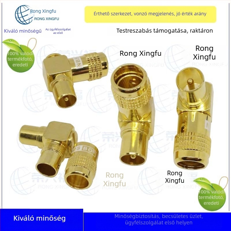 TV adapter aranyozott rézből, 90°-os derékszög, forrasztás nélküli csatlakozó, ABS szigetelés, 1 mag