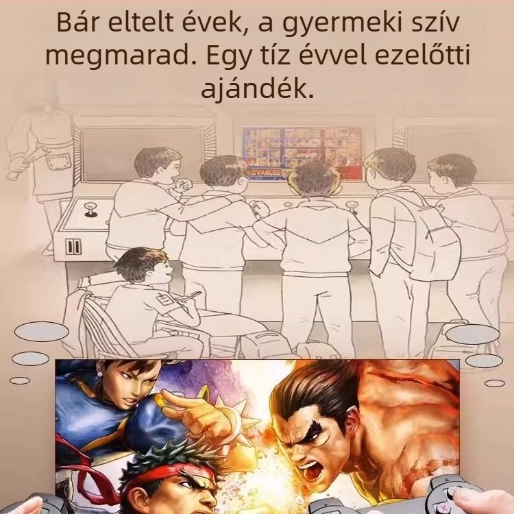 Nosztalgikus otthoni TV-arcade konzol vezeték nélküli kontrollerekkel, HDMI kimenet, két játékos, memória 32/64/128 GB, King of Fighters arcade játékot tartalmaz