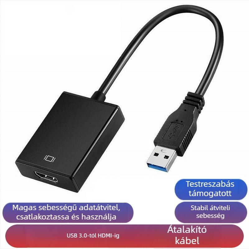 USB 3.0-tól HDMI-ig adapterkábel meghajtóval, USB-ról HDMI-re számítógépről TV-re, 1080p konverter, rézmag