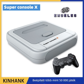 Retro tévés videojáték-konzol Super Console X, két vezeték nélküli kontrollert, Emuelec OS, HDMI interfész, műanyag kivitel