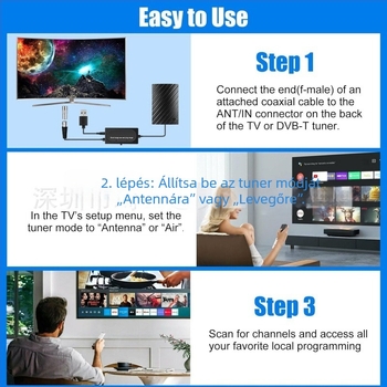 HDTV antenna beltéri és kültéri használatra, ATSC DVB-T2 kompatibilis, Európai és Amerikai kompatibilitás — Different evening