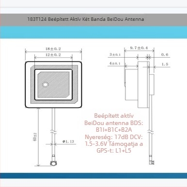 HD183T124 Beépített aktív kettős sáv Beidou antenna, támogatja a B1I, B1C, B2A és a GPS L1/L5