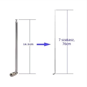 FM rúdantenna, rozsdamentes acélból, teleszkópos, forgatható, FM és DAB rádióhoz
