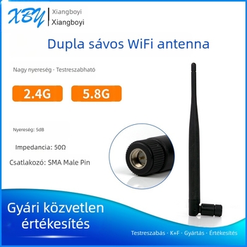Omnidirektív Wi‑Fi antenna 5 dBi-es nagy nyereséggel, két sávos, SMA férfi csatlakozó, egérfarok stílusú