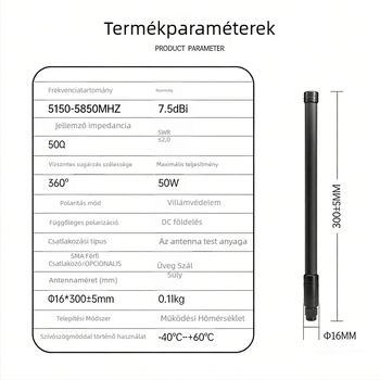 Omnidirekcionális üvegszálas antenna, 5.8 GHz, DTU bázisállomás számára, kültéri vízálló, Shengda