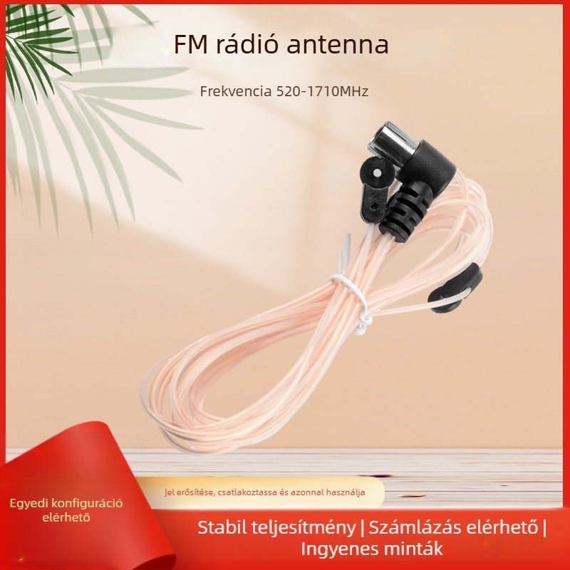 Otthoni használatra szánt FM rádióantenna, átlátszó kettős párhuzamos kábelantenna, férfi csatlakozó, modell FM0203F1, SWR ≤ 1.5, Bestzone