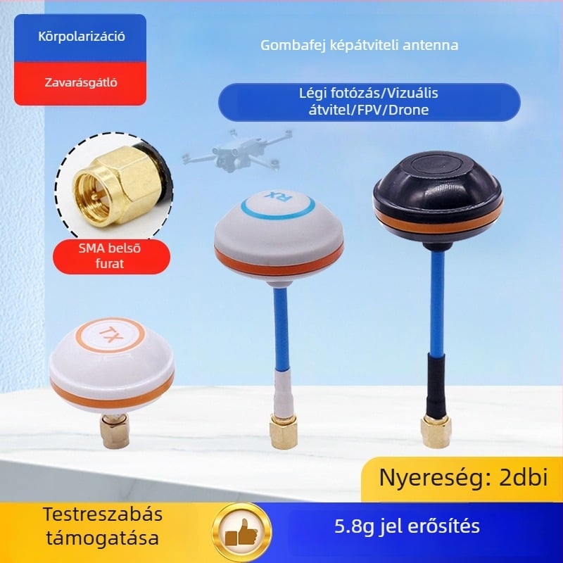 5,8 GHz-es drón képátviteli antenna, gombafej dizájn, FPV versenydronokhoz, Cloverleaf, nagy nyereség
