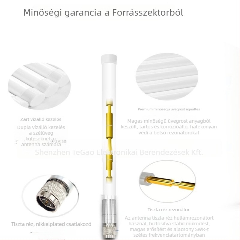 LoRa 868/915 MHz omnidirekcionális üvegszálas antenna rendszer, 50 Ω, SWR ≤ 1,5, nyereség 3–12 dBi