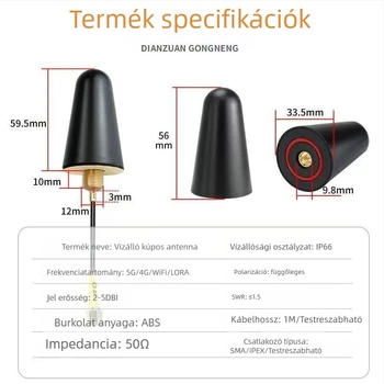 Gombafejű antenna, vízálló, nagy nyereség, 2.4 GHz Wi-Fi, SMA csatlakozó
