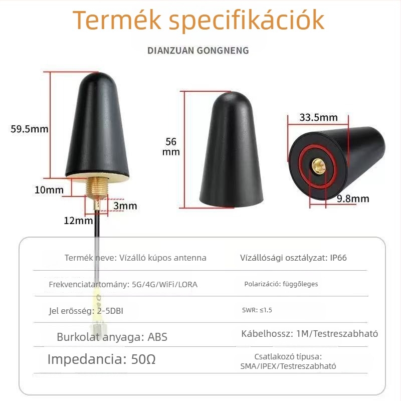 Gombafejű antenna, vízálló, nagy nyereség, 2.4 GHz Wi-Fi, SMA csatlakozó