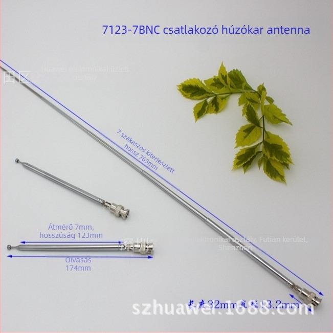 Rúd antenna 7123-7BNC, jel erősítéssel, teleszkópos, spektrométerhez, Q9 fej