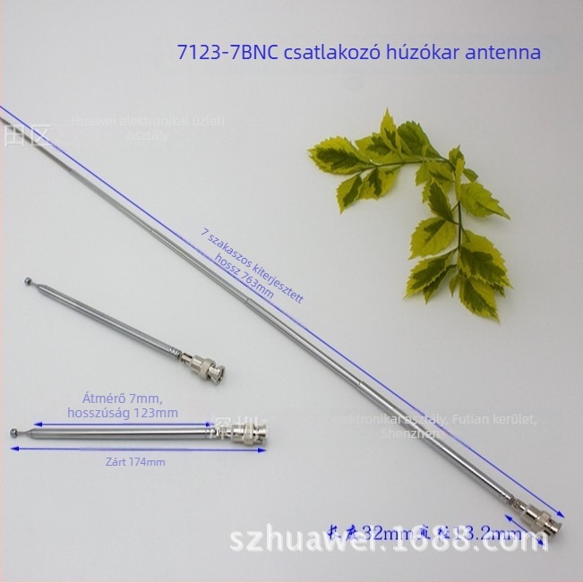 Rúd antenna 7123-7BNC, jel erősítéssel, teleszkópos, spektrométerhez, Q9 fej