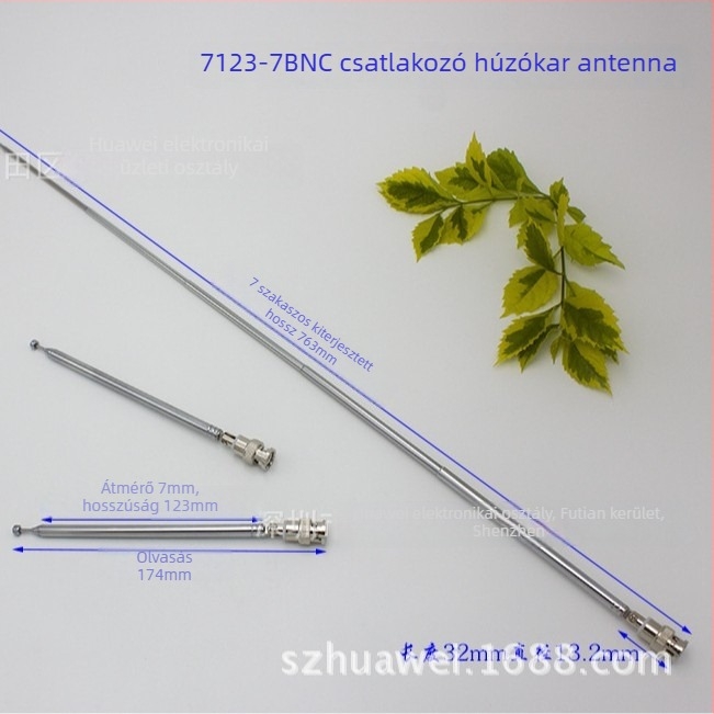 Rúd antenna 7123-7BNC, jel erősítéssel, teleszkópos, spektrométerhez, Q9 fej