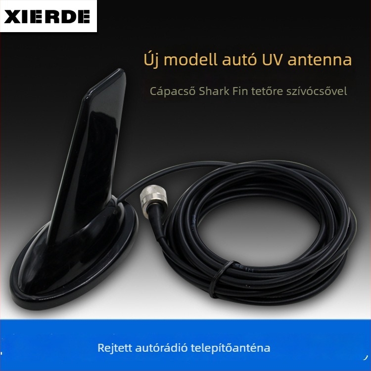 Járműre szerelt walkie-talkie antenna cápauszony dizájnú (136-174/400-480 MHz, erősítés 3.5, impedancia 50 Ω, SWR ≤ 2)
