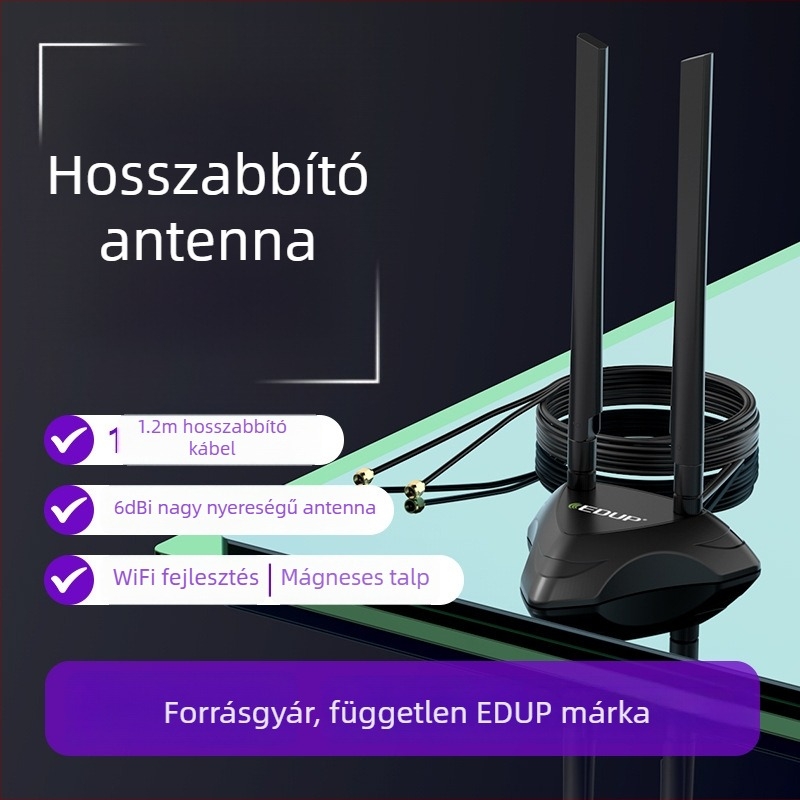 Wi‑Fi antennahosszabbító kábel hálózati kártyához és routerhez, mágneses alap, 2,4/5 GHz két sávos, nagy nyereségű SMA belső csatlakozó